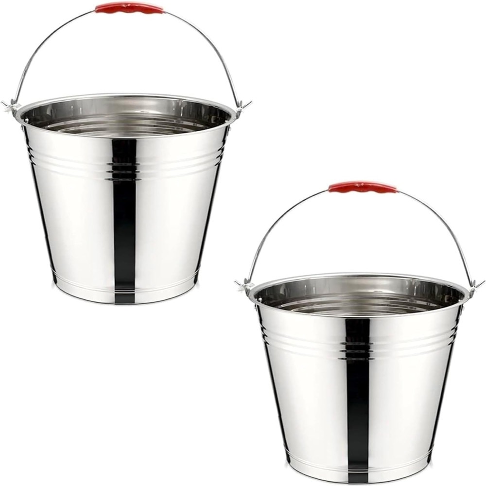 Cubo de Acero Inoxidable Balde Metalico con Mango Portátil Cubeta Antioxidante para jardineria, Agua, Leche, Hielo