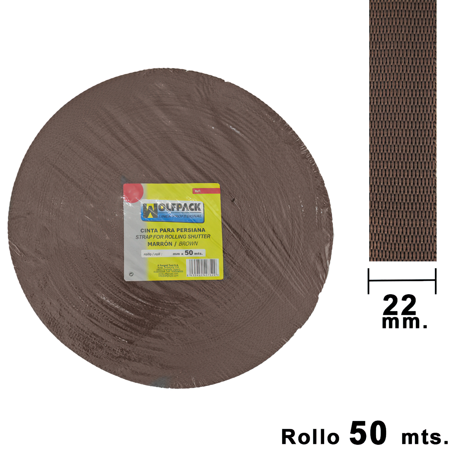SANCO STORE - WOLFPACK LINEA PROFESIONAL Cinta Persiana Wolfpack Marrón 22 mm. Rollo 50 Metros