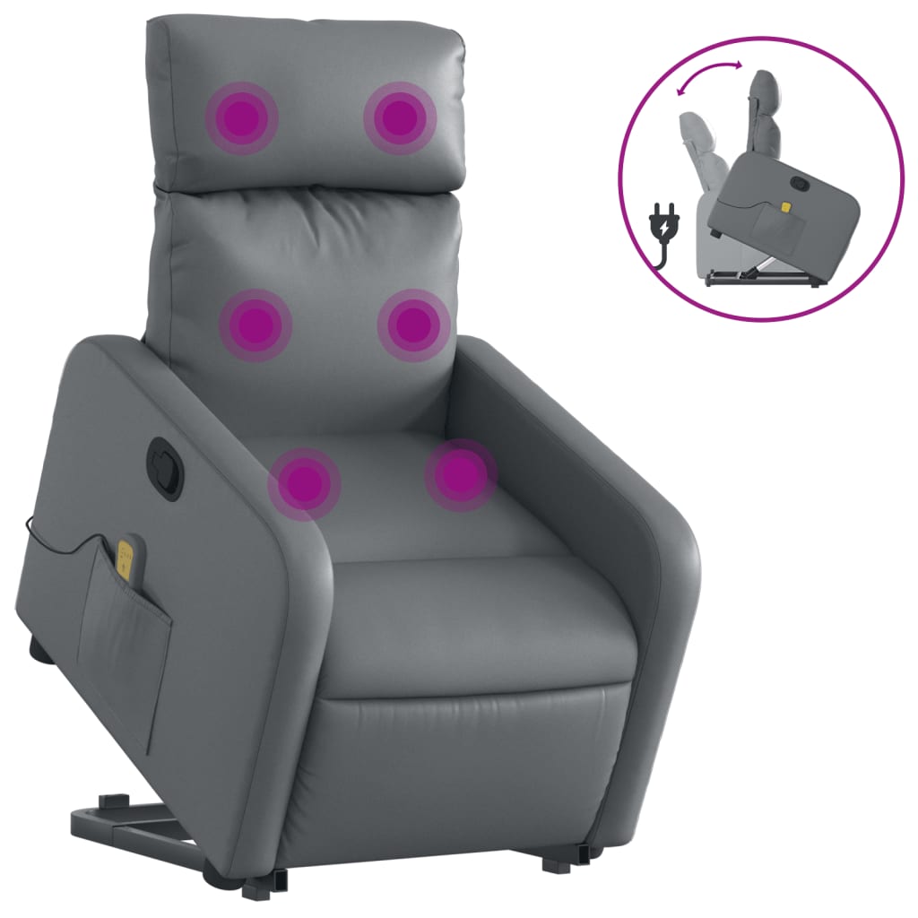 vidaXL Sillón reclinable de masaje de pie cuero artificial gris