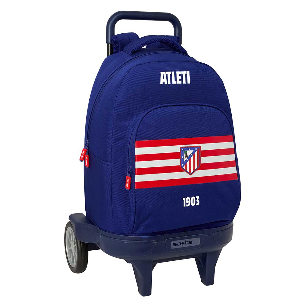 SAFTA | Mochilas Escolares Atlético de Madrid, Modelos Adaptable a Carro, con Ruedas, Junior, Doble, Zapatillero y Portátil 15,6″, Espalda y Hombreras Ergonómicas Acolchadas, Licencia Oficial