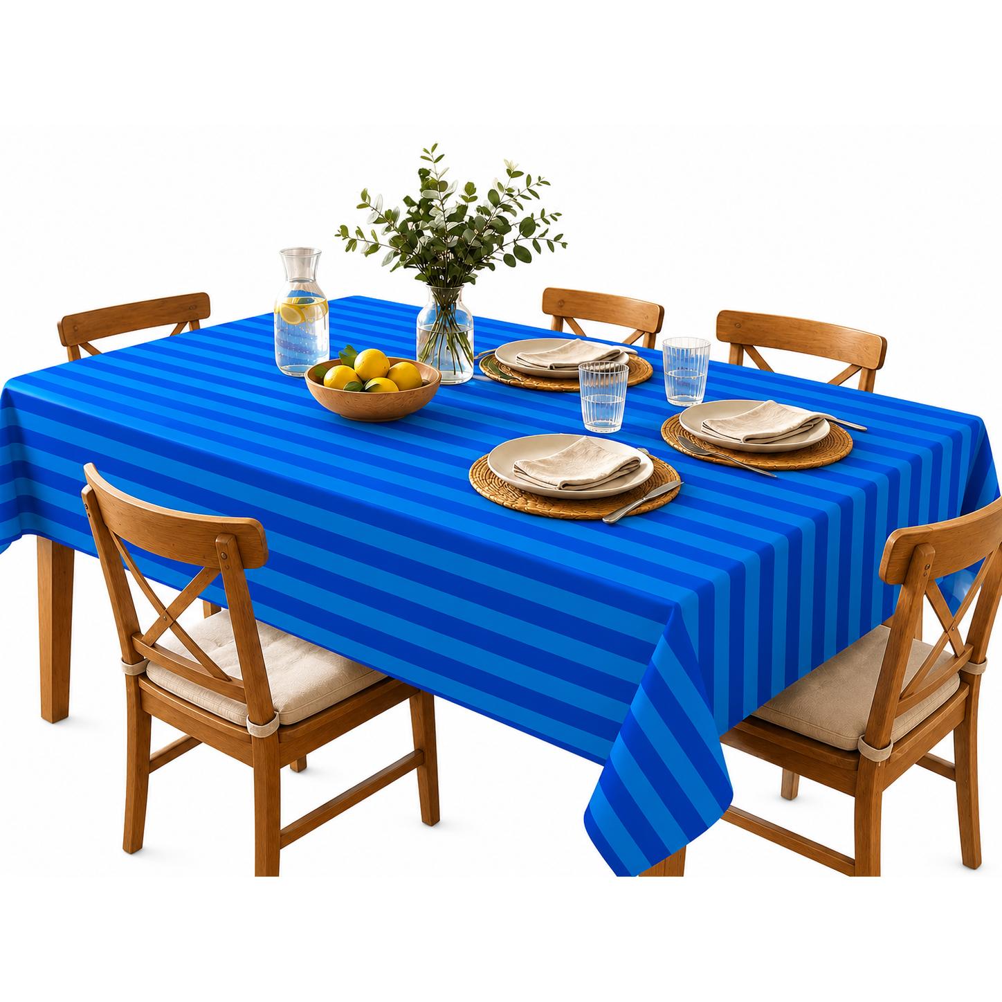 Hulehule Tex - Mantel rectangular antimanchas de algodón y poliéster 50/50 con recubrimiento acrílico, rayas azules 140 cm para comedor, cocina y terraza