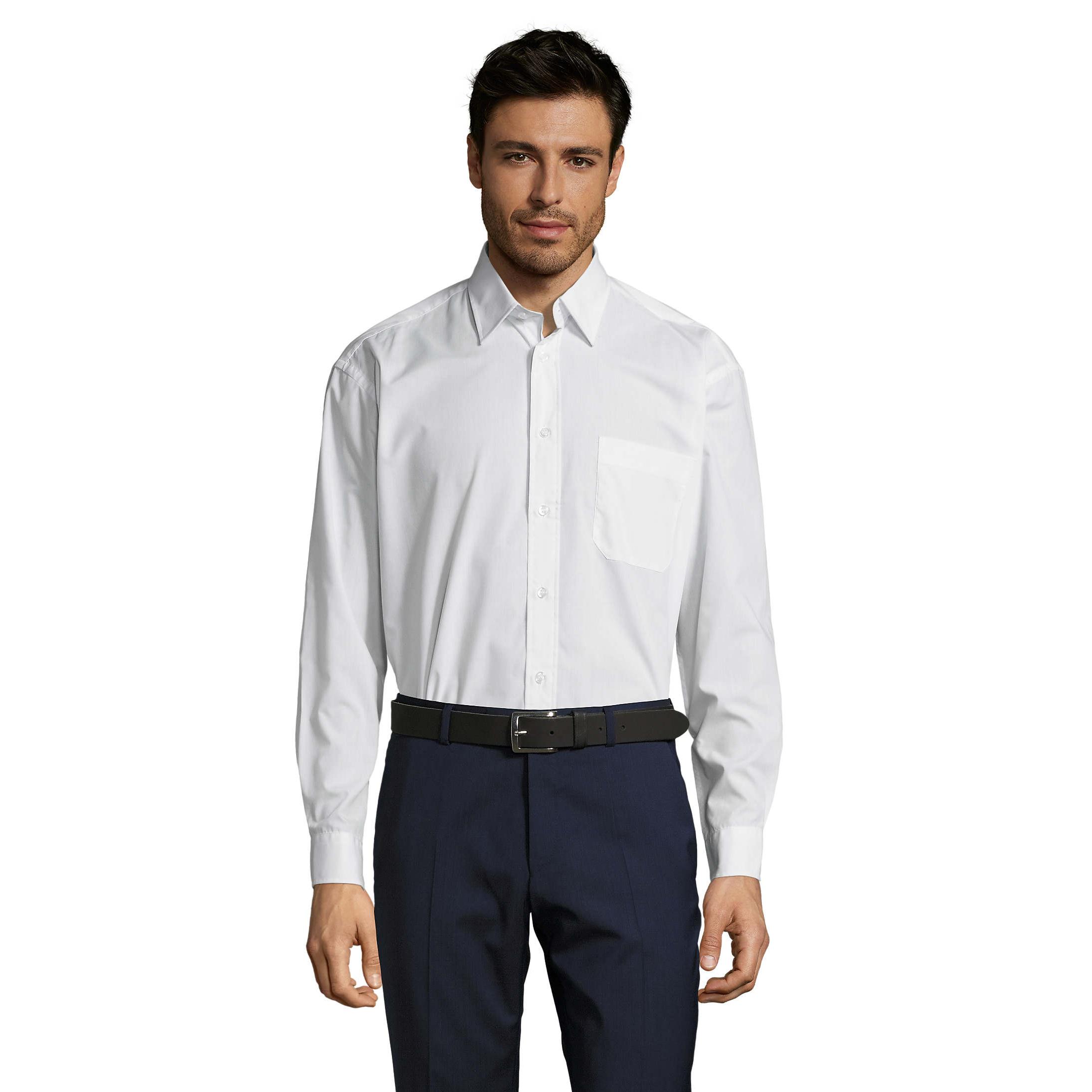 Camisa de Manga Larga para Hombre SOLO Baltimore en Tela Popelín de Polialgodón, Diseño Clásico con Bolsillo y Puños Ajustables, Ideal para Oficina y Eventos Formales