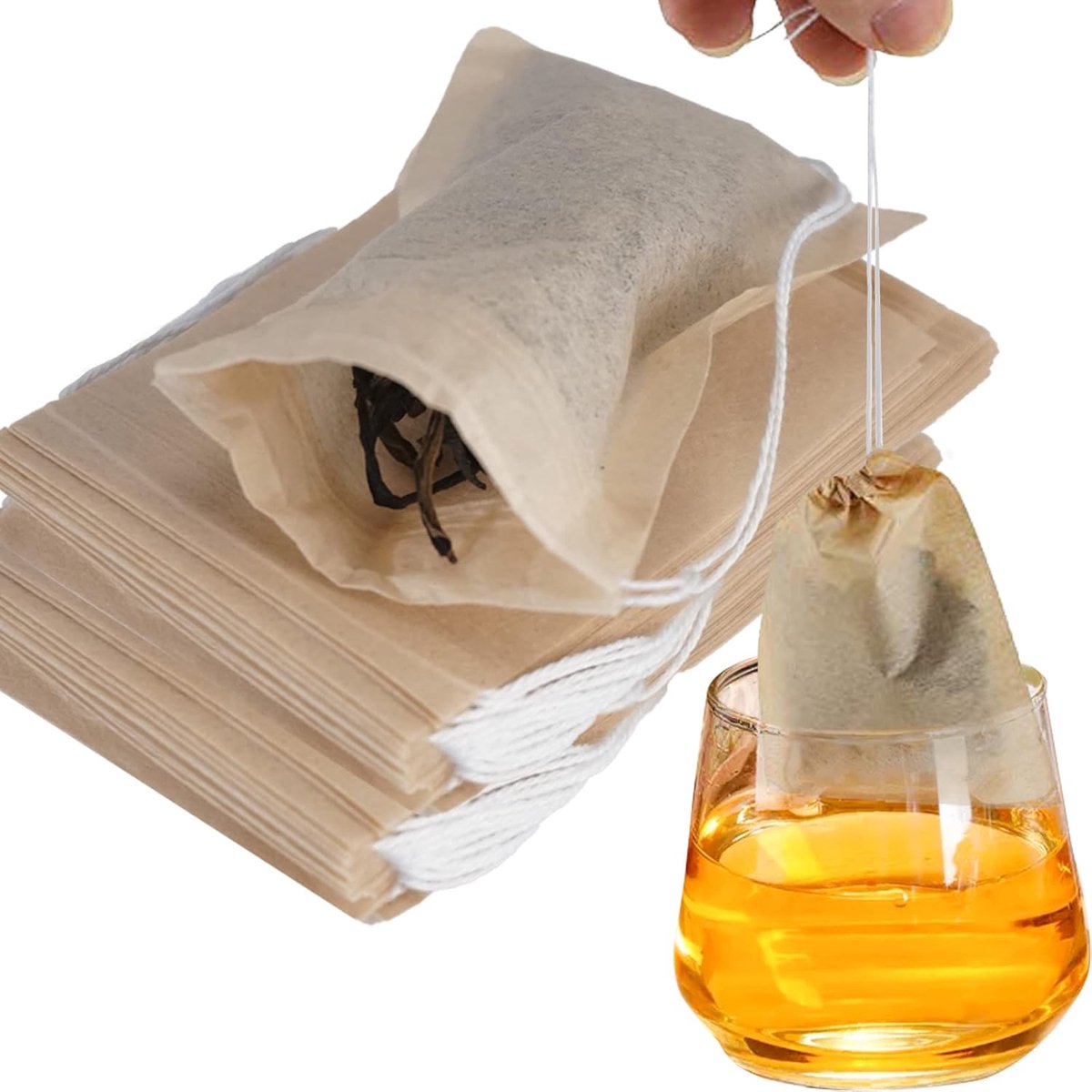 400 unidades - Bolsitas de té vacías - 6*8 cm - Filtros de té - Colador de té - Filtro de hierbas - Colador de té - Bolsitas de té sueltas - Colador de hierbas - con cordón - para té suelto, té aromatizado, similar, café e infusiones - beige