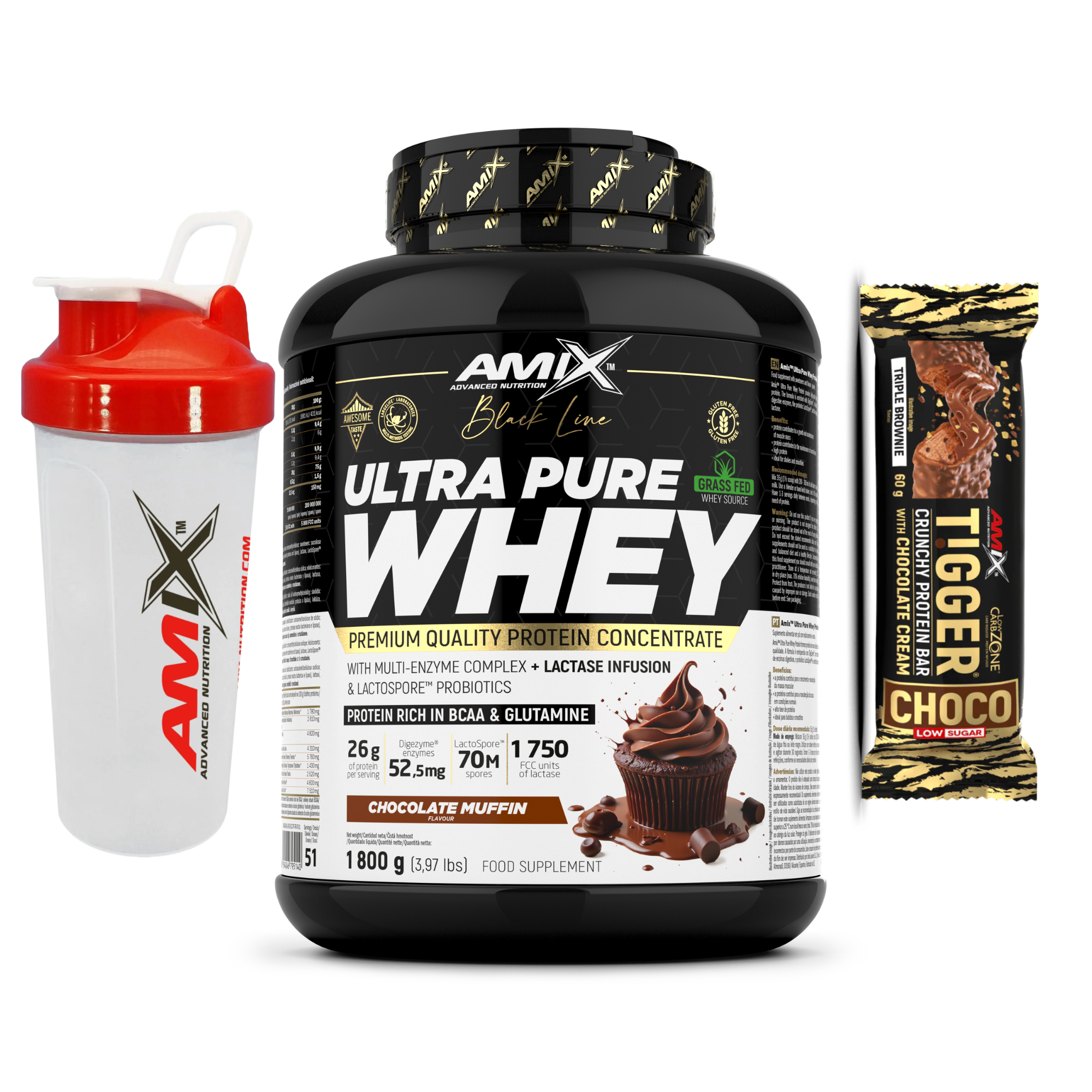 Proteina Ultra Pure AMIX 1,8kg Varios Sabores + Shaker Y Barrita de regalo