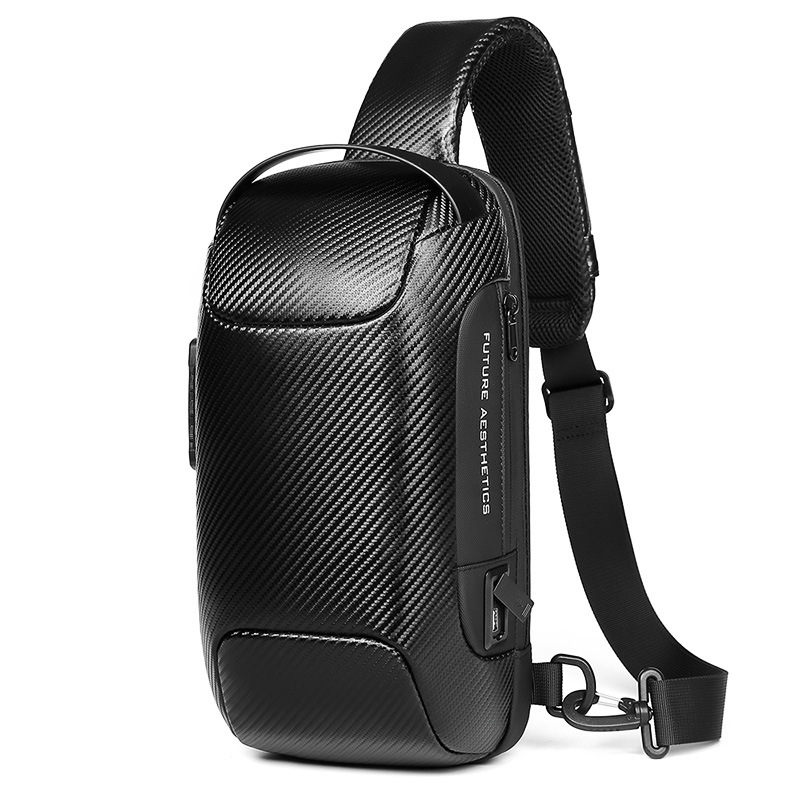 CA Bolso de pecho con estampado de fibra de carbono para hombre, mochila pequeña impermeable y multifuncional, bandolera de hombro para actividades al aire libre, producto de alta gama.