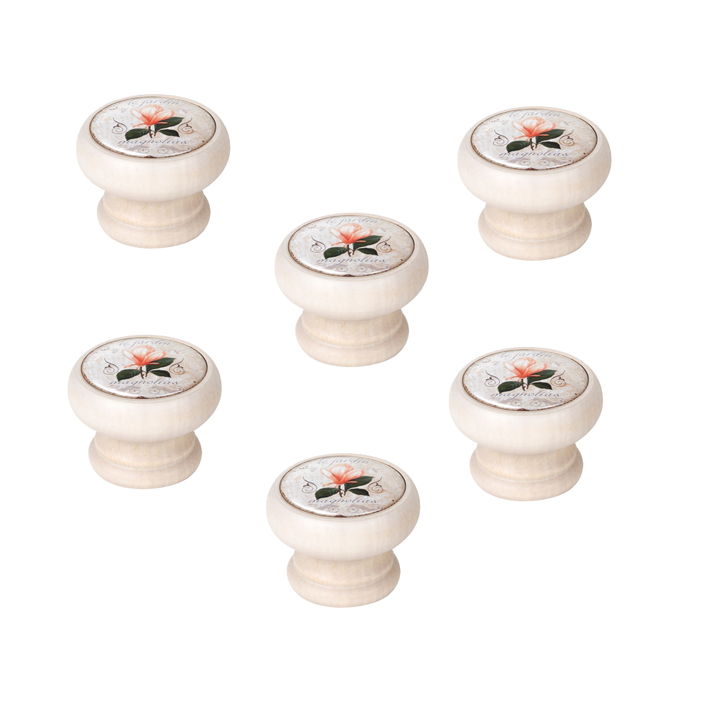 6 Un. Pomo TIRADOR Mueble Vintage Retro madera blanco decapé flor naranja - Diámetro 40MM