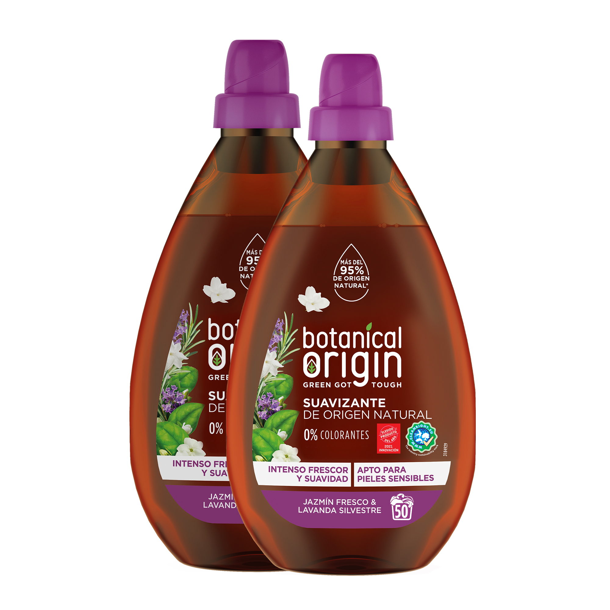 Botanical Origin Suavizante para Ropa Ecológico 100 | 150 | 200 Lavados, Apto para Pieles Sensibles, Fragancia Jazmín Fresco y Lavanda Silvestre