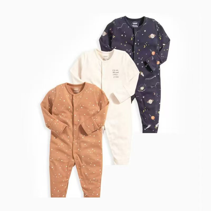 OmHO Nuevo mono de bebé de primavera y otoño, mono de manga larga, ropa para gatear con pies planos, conjunto de tres piezas para bebé