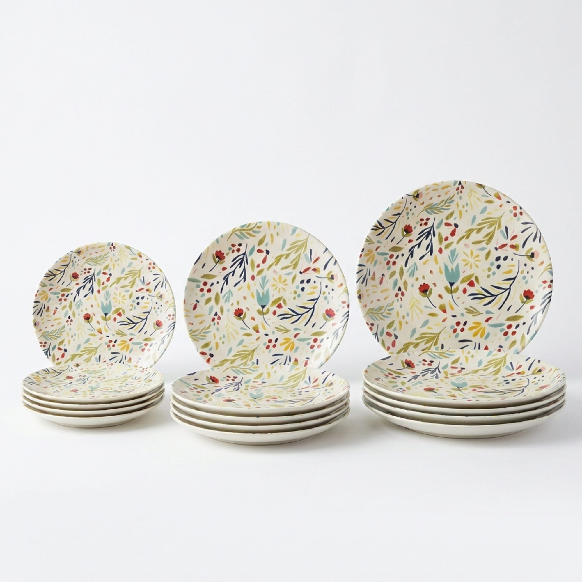 SANTA CLARA | Vajilla Completa 12 Piezas de Cerámica Stoneware para 4 Personas, Forma Coupe Redonda, Diseño Decorado Actual, Apta para Microondas y Lavavajillas, Uso Diario en Hogar y Cocina