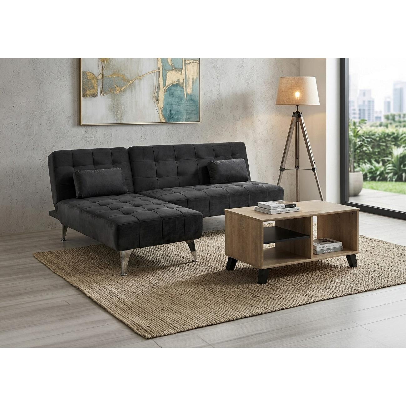 Sofa Cama Chaise Longue XS Gris + Mesa de Centro DN Blanco