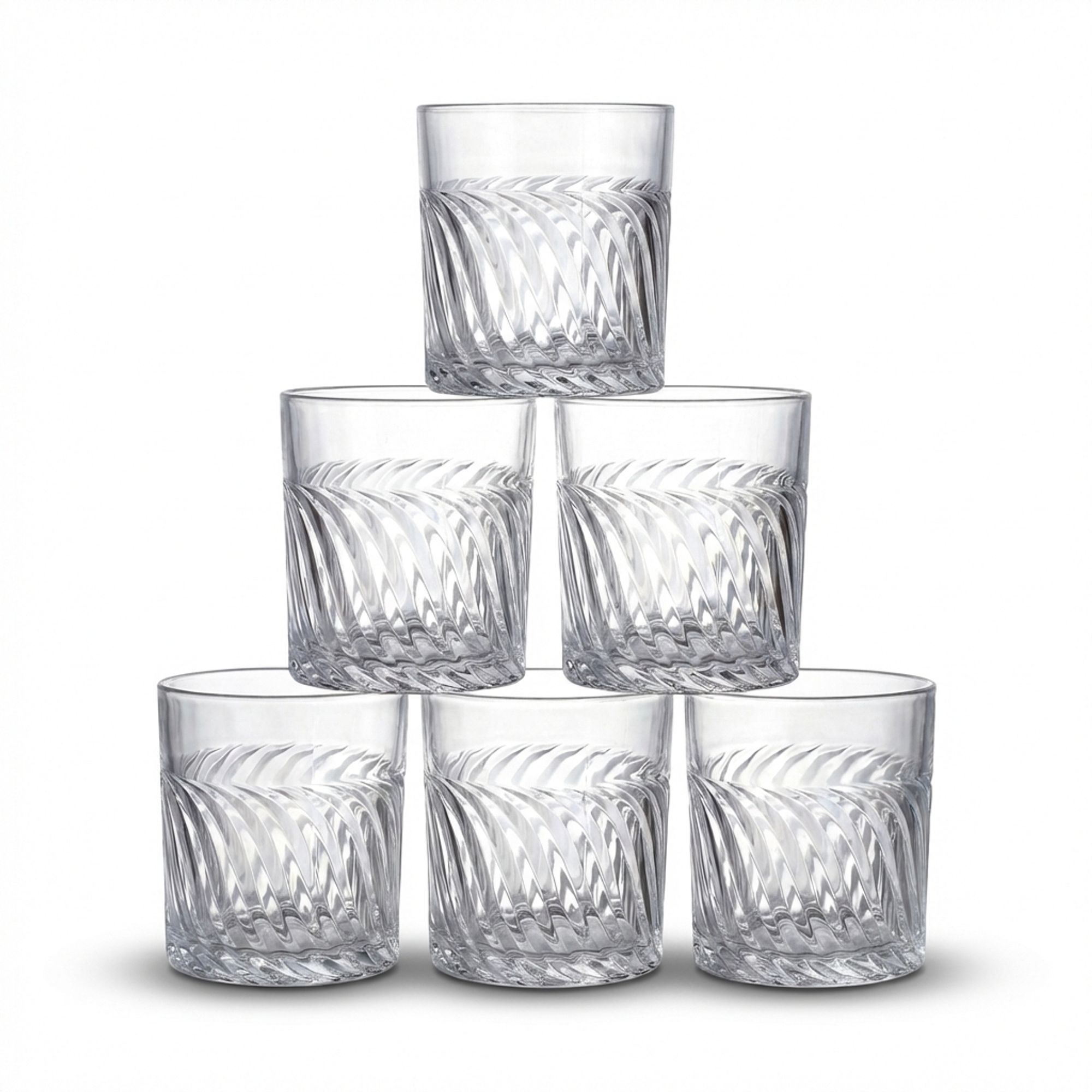 SANTA CLARA | Set 6 Vasos de Cristal 35cl Tallado para Agua y Vaso para Whiskey, Modelos Aberdeen, Highland, Oban y Skye, Vasos Bajos de Vidrio Transparente, Aptos Lavavajillas y Microondas