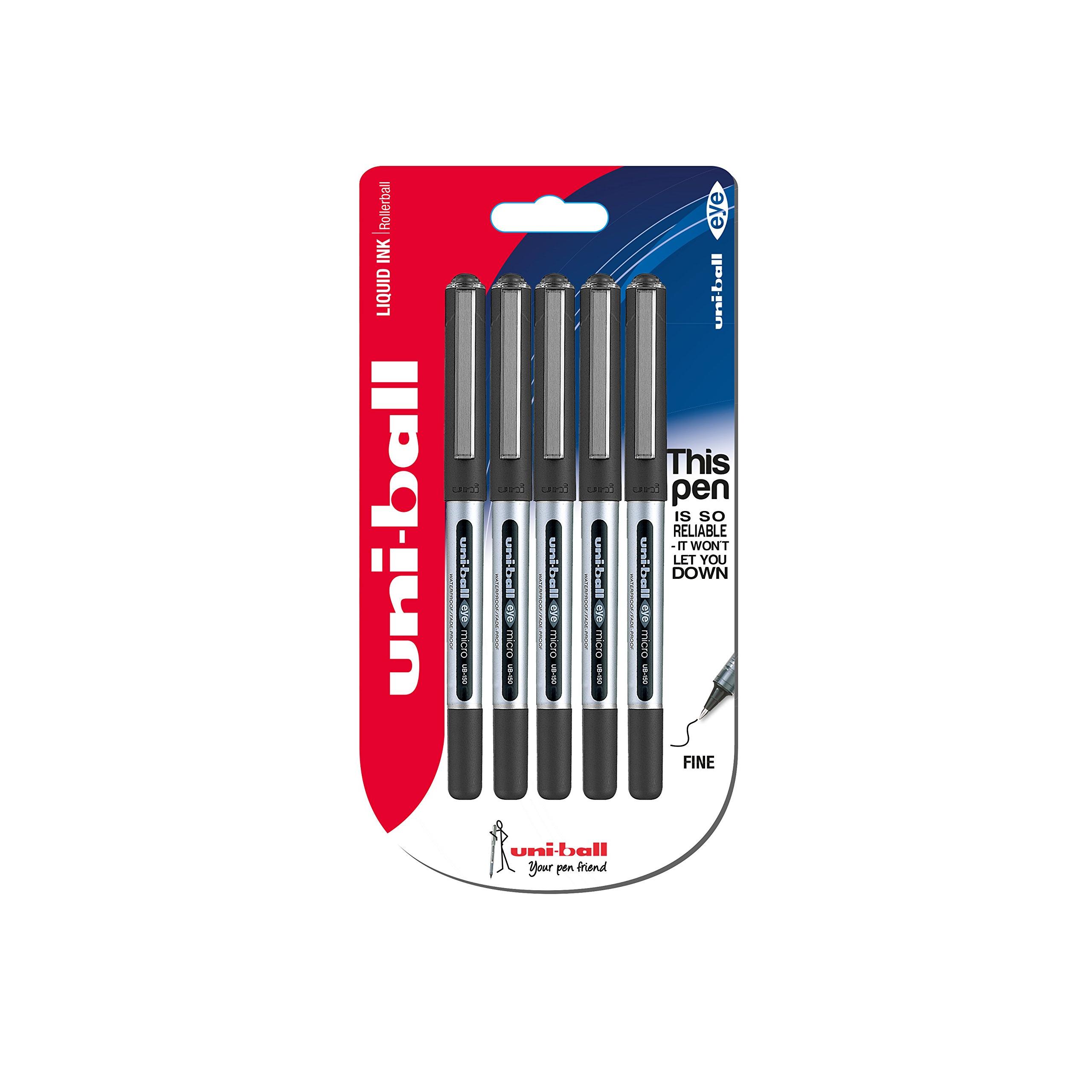 Bolígrafos UB-150 Eye Micro, tinta negra Uni Super Ink, punta de 0,5 mm, paquete de 5 unidades