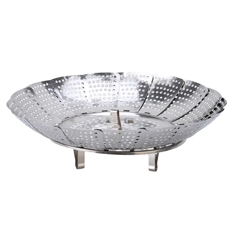 TK Plato Reajustable De Acero Inoxidable Plateado Para Vaporizador Multifuncional Cesta De Frutas Y Verduras Recogibles Ecológico