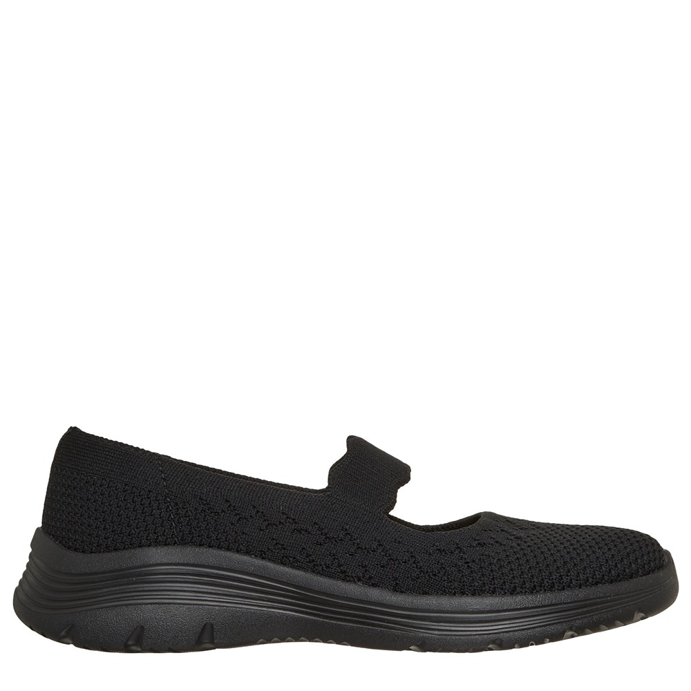 Cómoda  Cómoda y fresca Bailarina deportiva vegana mujer Skechers BEDFORD en suave tejido STRETCH FIT negro. Plantilla Air Coled Memory Foam. Suela con amortiguación. Altura Tacón bajo (3-5 cm) Referencia 159252-BBK