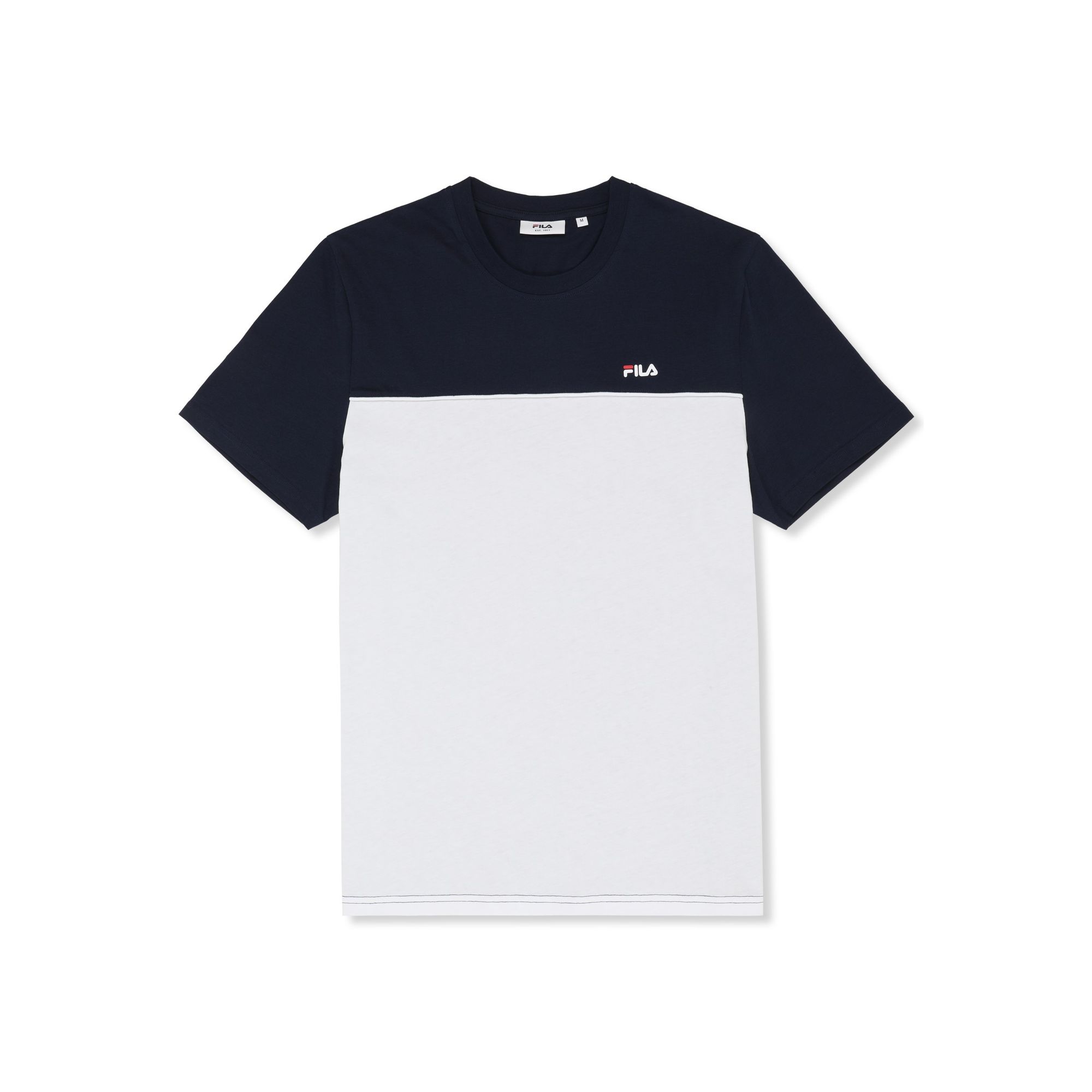 Camisetas Cuello Redondo Hombre Manga Corta, Narnali Regular Blocked T-Shirt, 100% Algodón Orgánico, Corte Regular, Azul Marino y Blanco, Logo Estampado, Color Blocking Retro