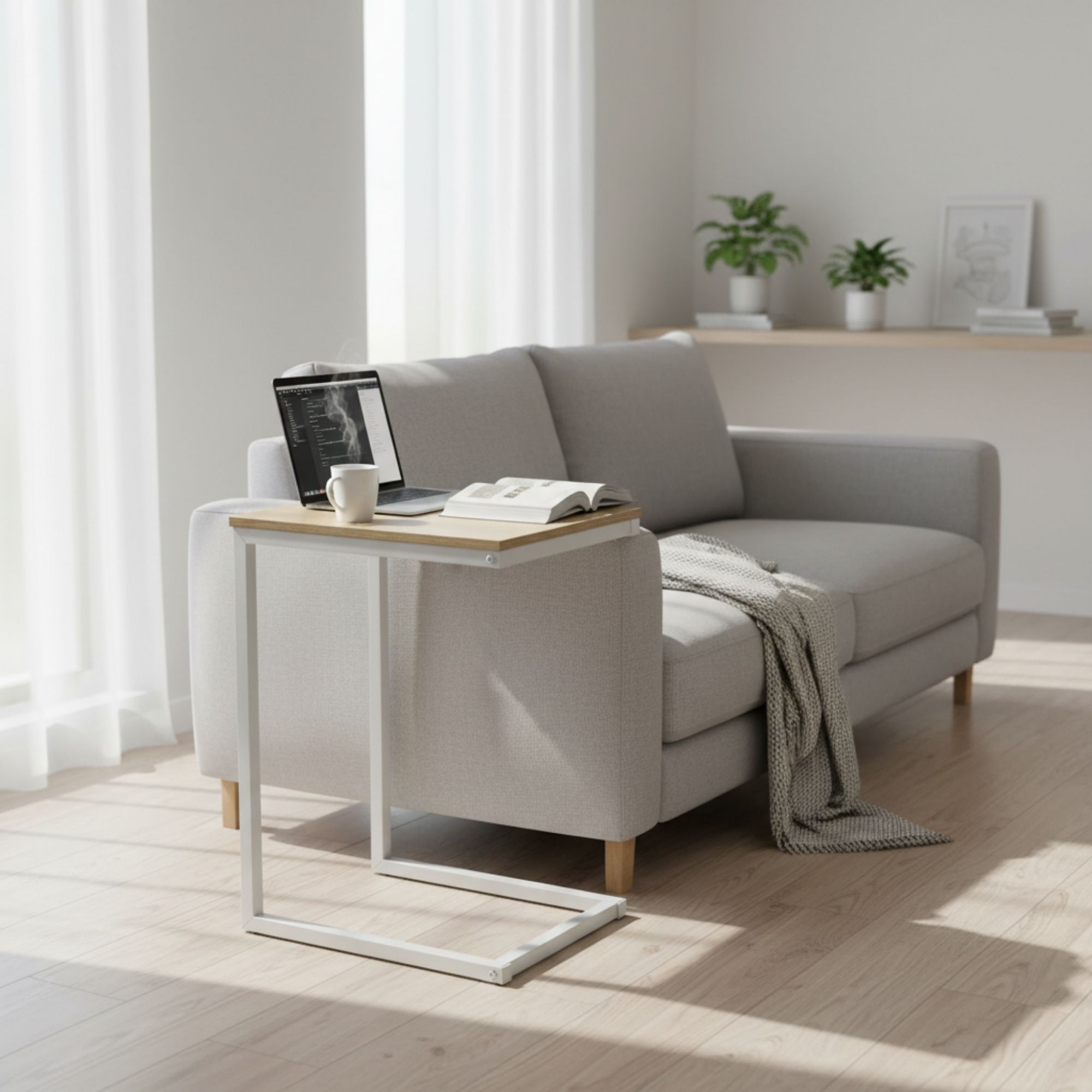 MOBLEKIT | Mesas Auxiliares para Sofá o Cama de Madera y Metal, Modelos Fijos o Regulables con Opciones con Ruedas, Escritorios Compactos para Hogar