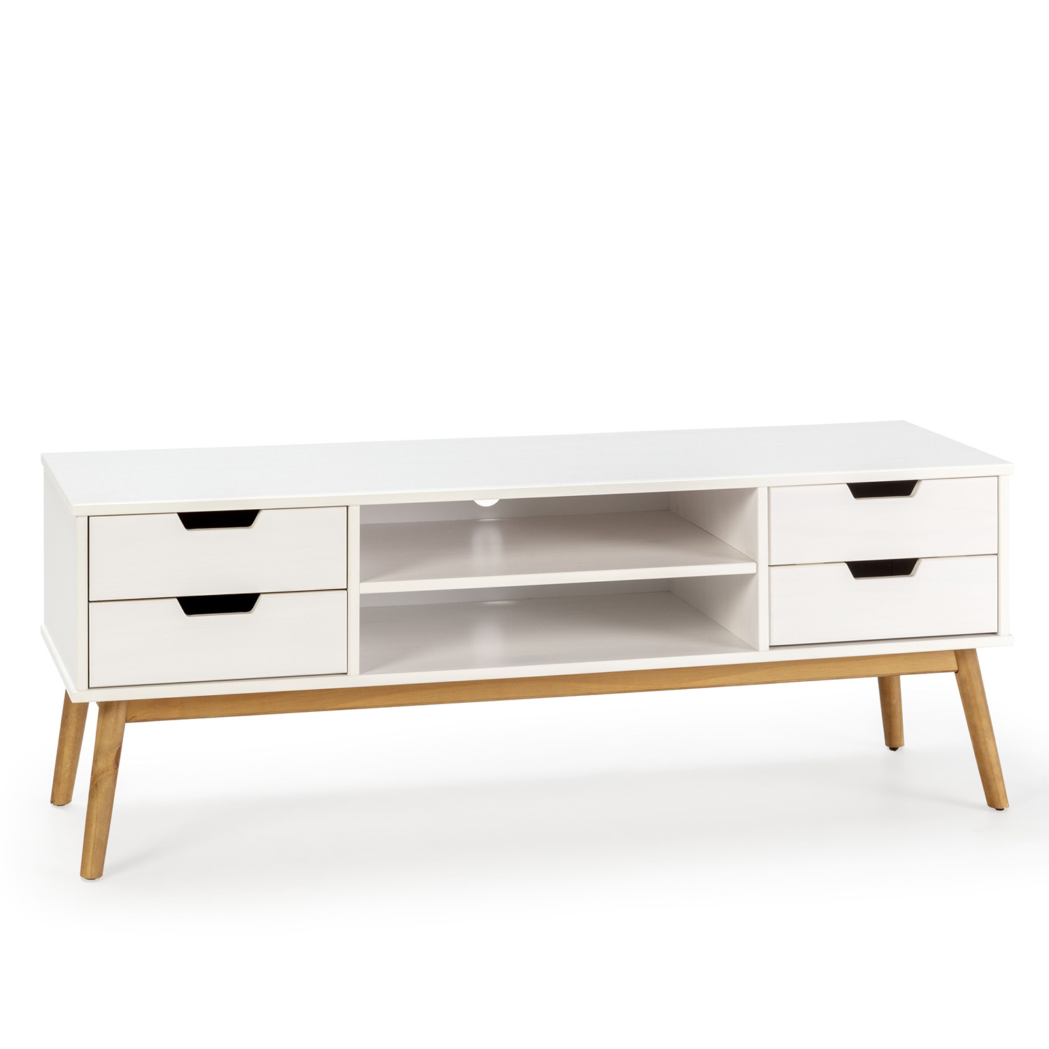 VS Venta-Stock Mueble TV Baku Blanco Estilo Nórdico Madera Maciza Certificada