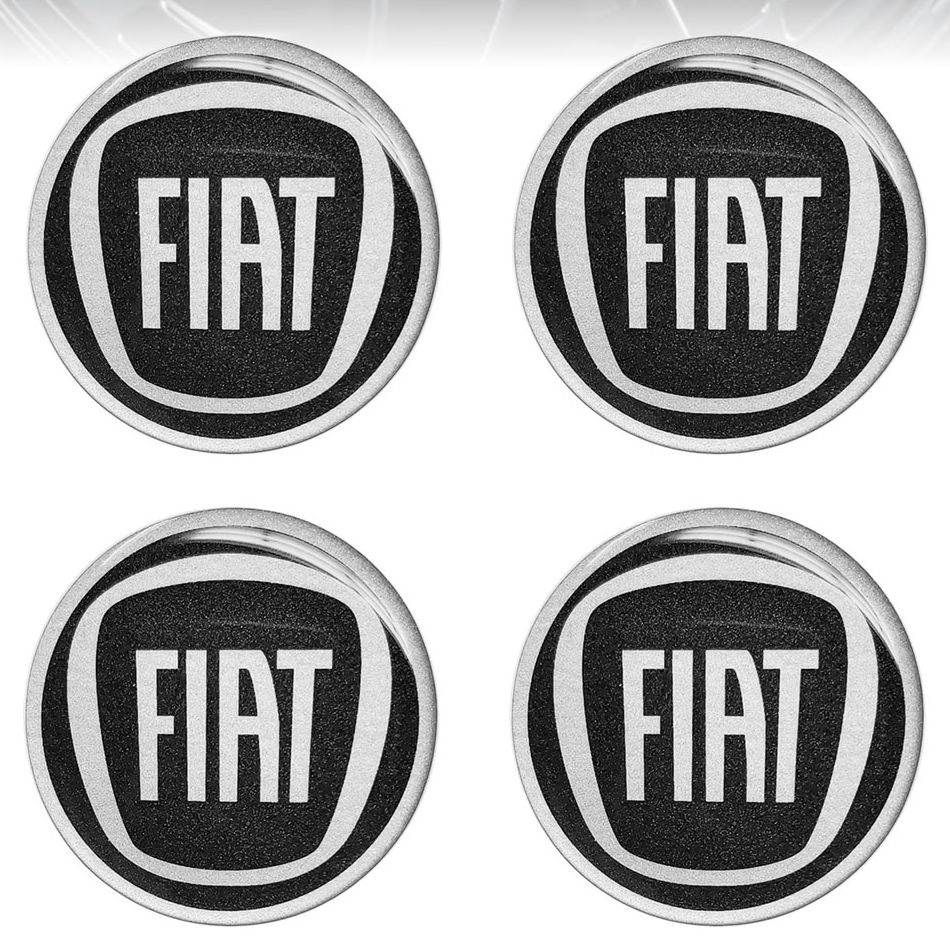 Pegatinas 3D Cubierta Rueda Fiat Negro, 4 Piezas, Diámetro 58 mm