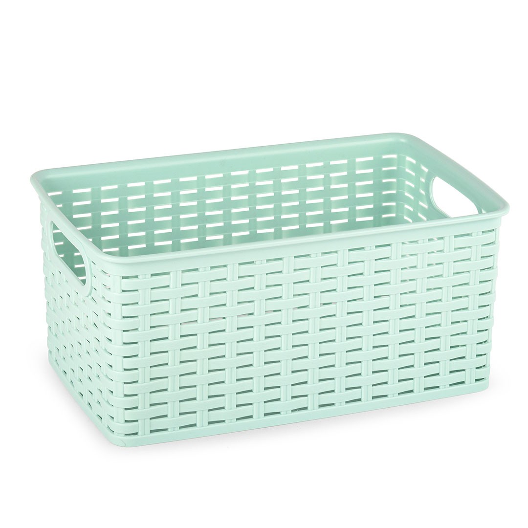 Cesta rattan - Cesta almacenaje multiuso- Cesta o cajas organizadoras de plástico rectangular para almacenar de 5 Litros 6Litros 10Litros 12Litros, Caja de almacenamiento estilo mimbre con asas apilables, cestas para ropa, cocina, armario, oficina, baño.