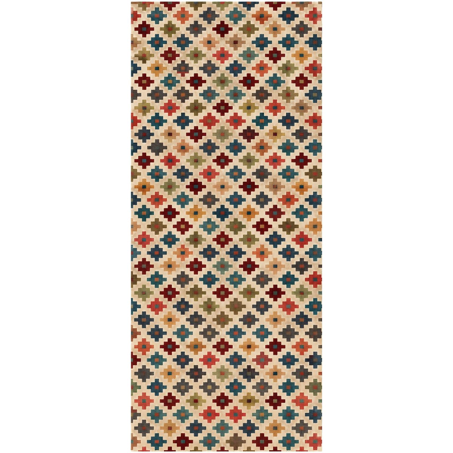 Alfombra Pasillera Antideslizante con Diseño Geométrico Multicolor, Superficie Textil, Resistente y Fácil de Limpiar, para Cocina, Pasillo, Entrada, Salón y Recibidor