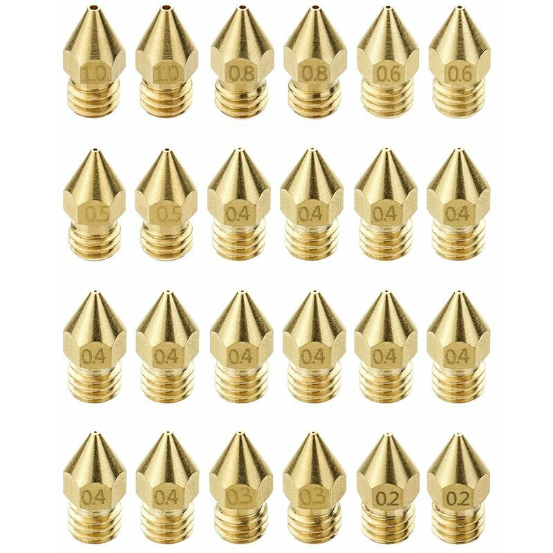 CA Kit de 24 boquillas para impresora 3D MK8 (0,2 mm, 0,3 mm, 0,4 mm, 0,5 mm, 0,6 mm, 0,8 mm y 1 mm), compatibles con la impresora 3D Makerbot CR-10.
