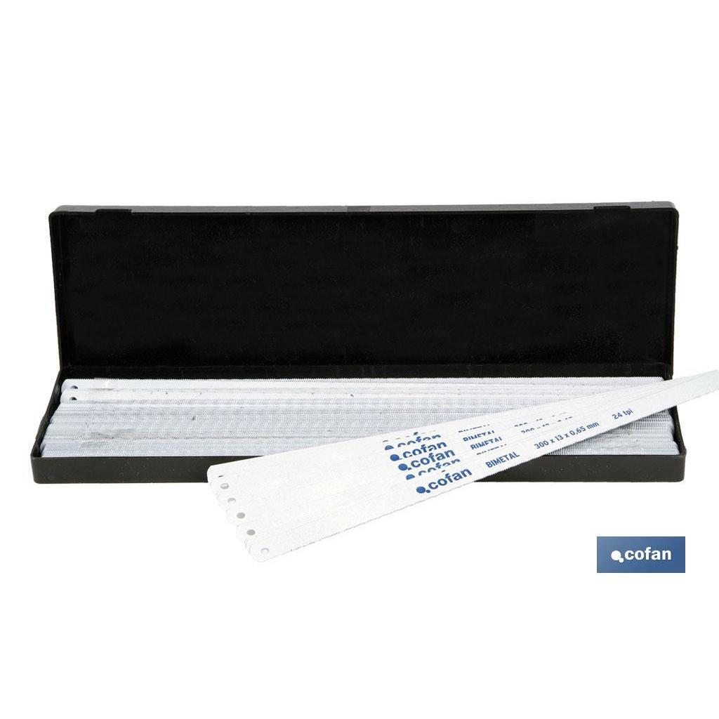 COFAN - Estuche de hojas de sierra | Bimetálica de 24TPI | 100 unidades | Resistente al desgaste | Medida: 300 x 13 x 0,65 mm