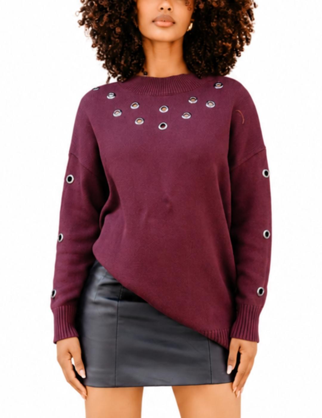 Jersey Animosa granate punto detalle ollaos para mujer