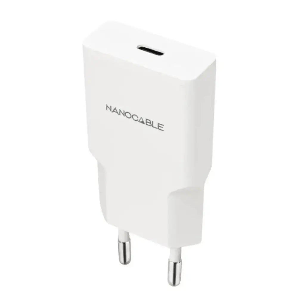 Nanocable - Cargador USB-C Power Delivery 20W blanco compacto con carga rápida y protección inteligente para dispositivos compatibles