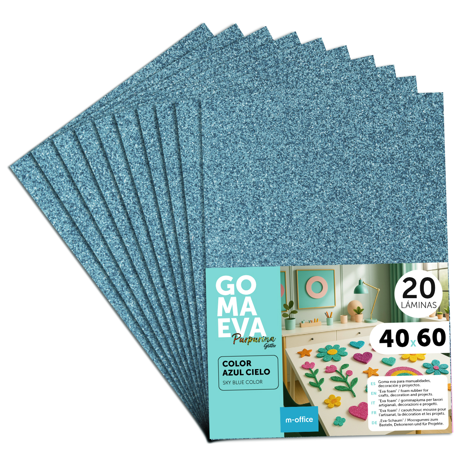 Goma Eva para Manualidades, Goma Espuma de Colores para Proyectos Creativos, Ideales para Artes y Manualidades, uso Escolar, Profesional o Artístico 40x60cm - m-office