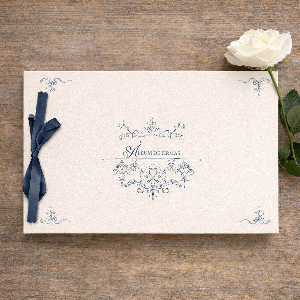 Demark - Libro de Firmas Multievento 30x20 cm - Álbum con Lazo y Papel Perlado 250g - Ideal para Bodas, Comuniones, Bautizos y Fotomatón - 10 o 20 Hojas Blancas