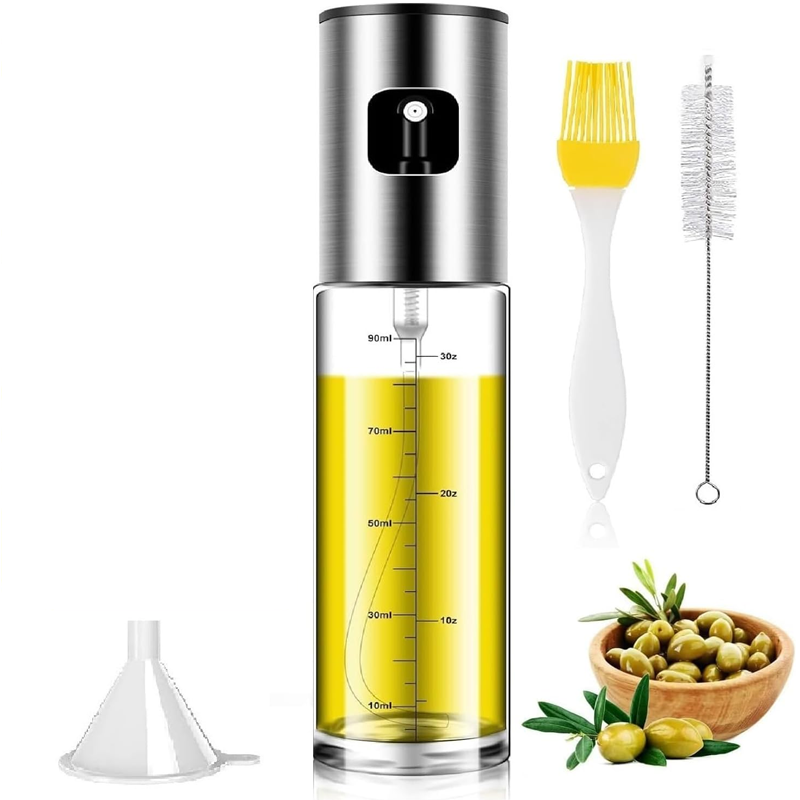 CA Pulverizador Aceite Spray, para Cocina, de Maple Inoxidable y Cristal,100 ml, Antigoteo, Accesorios Freidora de Aire, Dispensador, Bote, Dosificador