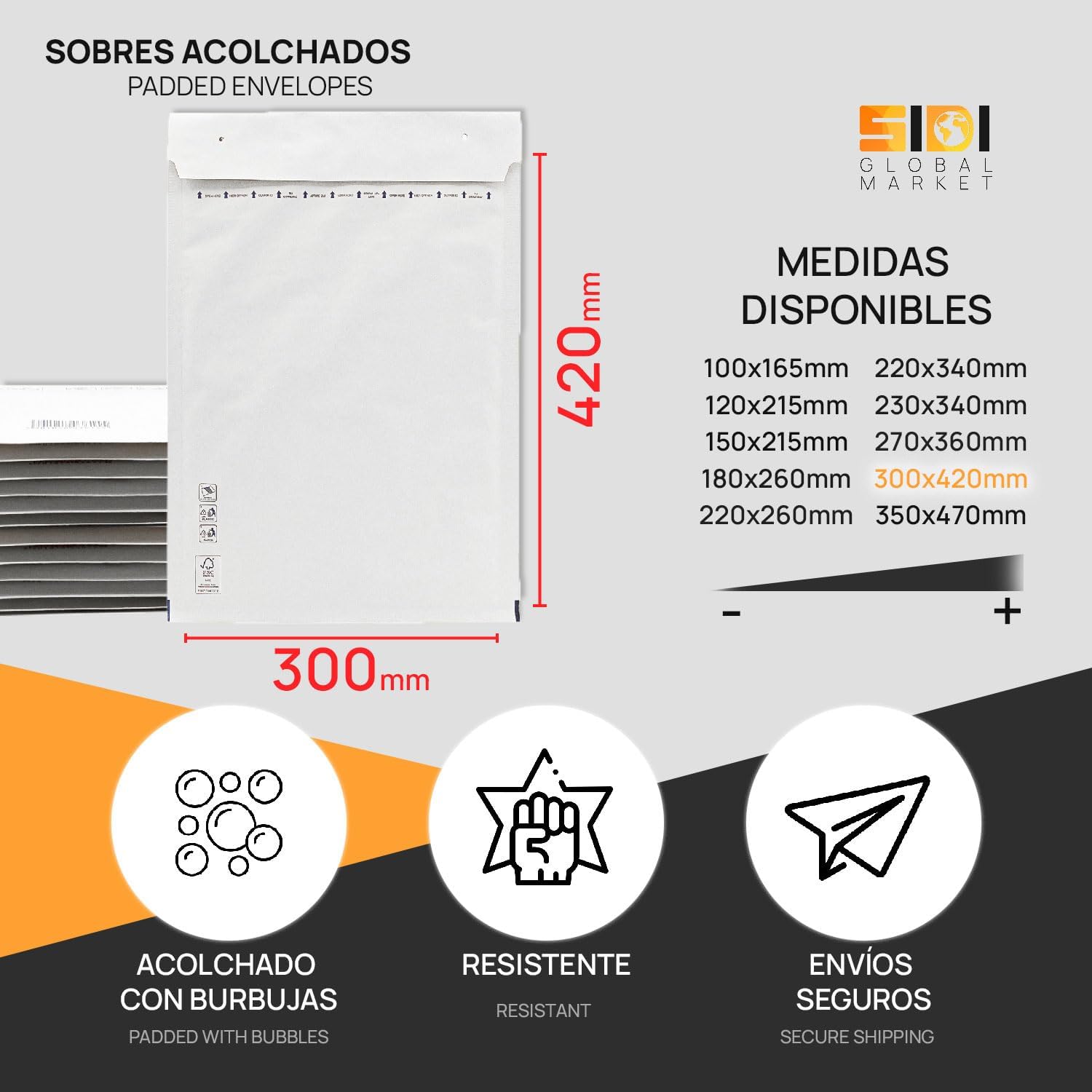SIDI Sobres Acolchados Autoadhesivos para envíos - Color Blanco