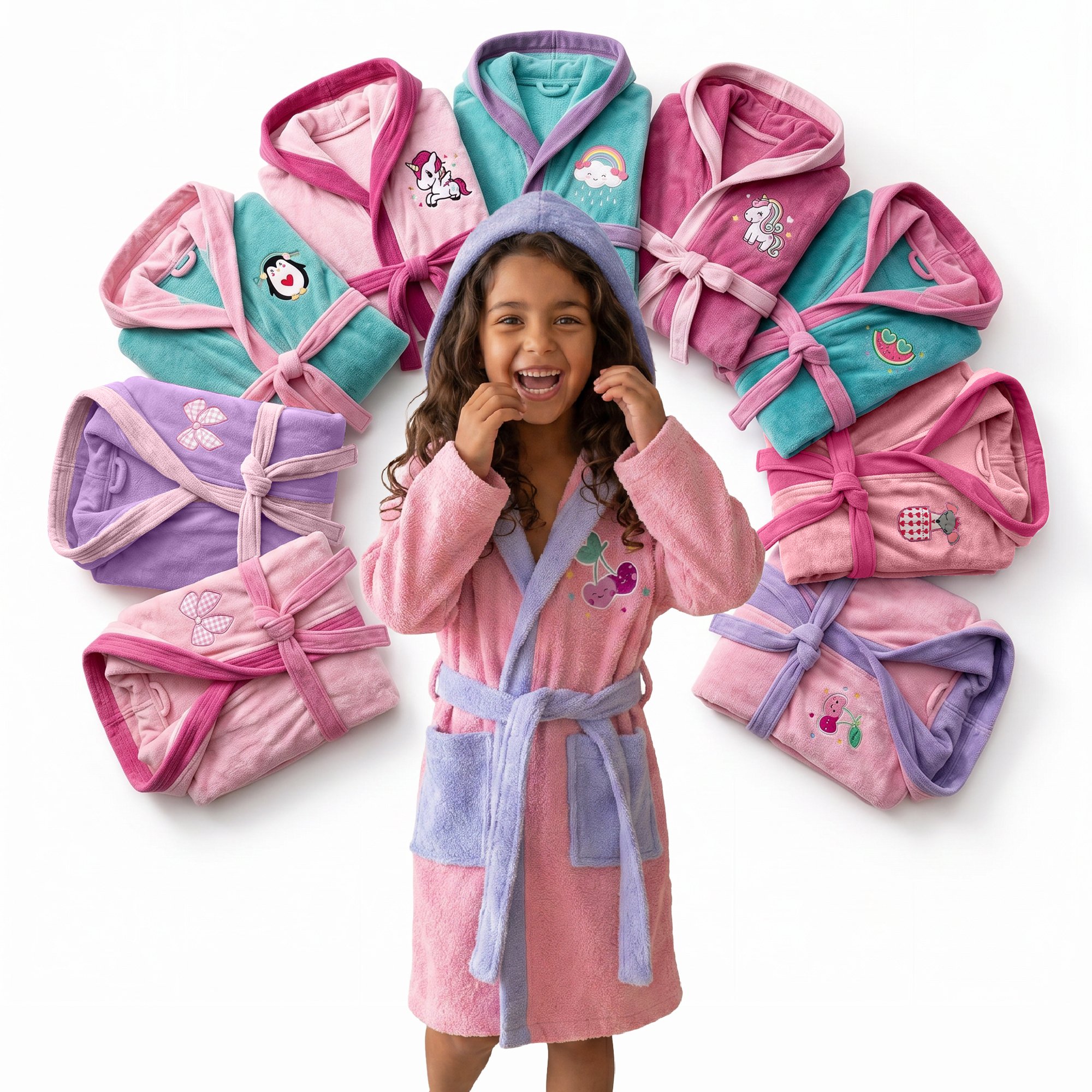 Albornoz infantil niña 100% algodón con capucha y bordado Ultra suave y absorbente - STILIA