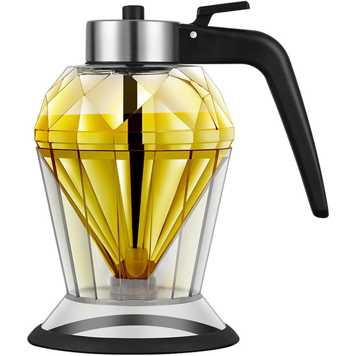 Dispensador de miel de 200 ml con soporte para miel, recipiente con forma de diamante para jarabe, azúcar, mermelada, aceite y utensilios de cocina.
