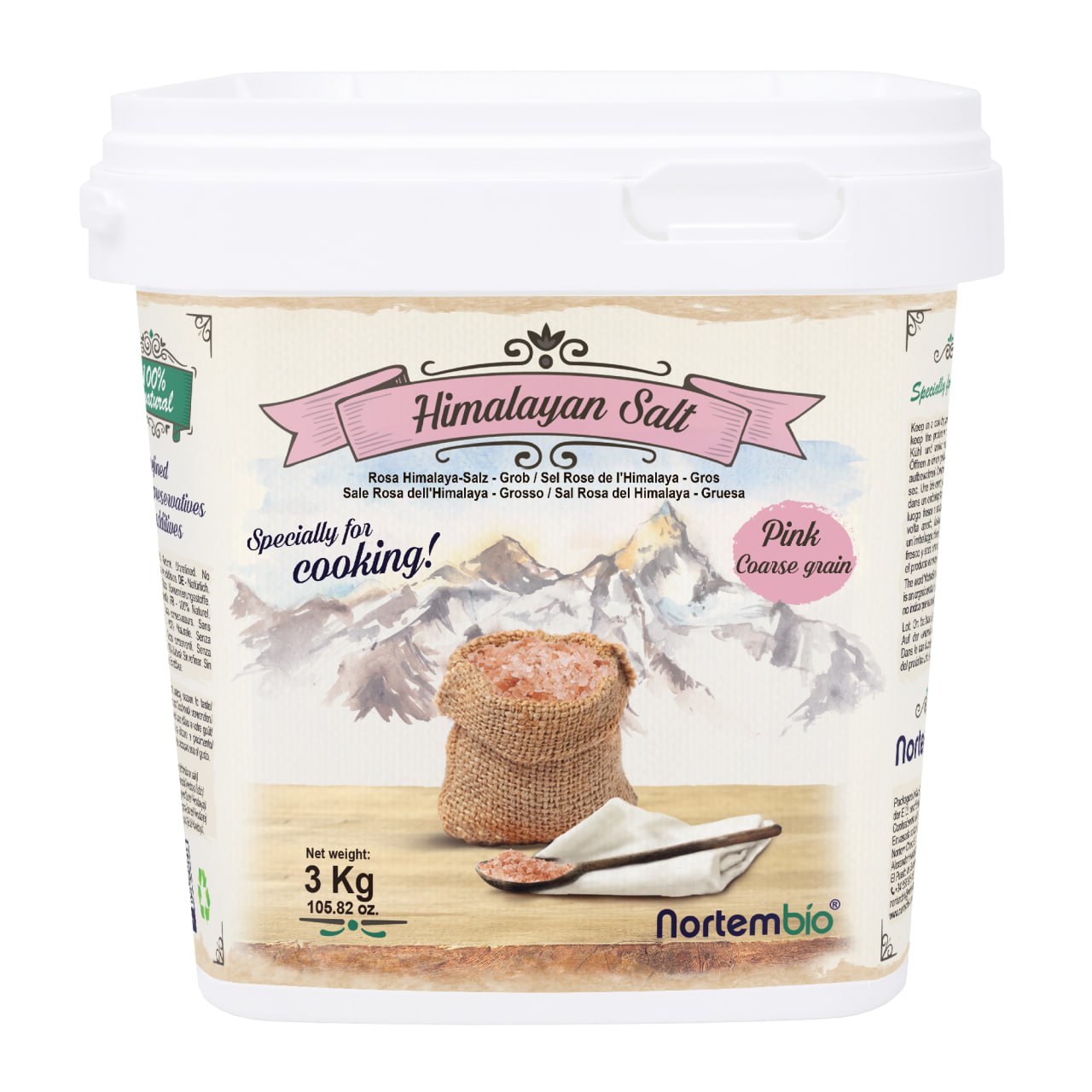NORTEMBIO Sal Rosa del Himalaya Gruesa (2-5 mm) 100% Natural 3Kg | Sin Refinar Ni Conservantes | Extraída a Mano