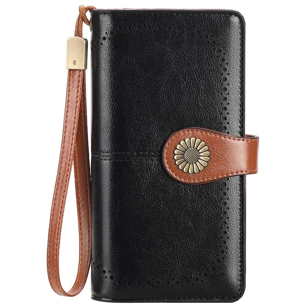 Billeteras de cuero para mujer, tarjetero de crédito con bloqueo RFID, pulsera de gran capacidad | with RFID Blocking, Large Capacity, Wristlet, with RFID Blocking, Large Capacity, Wristlet