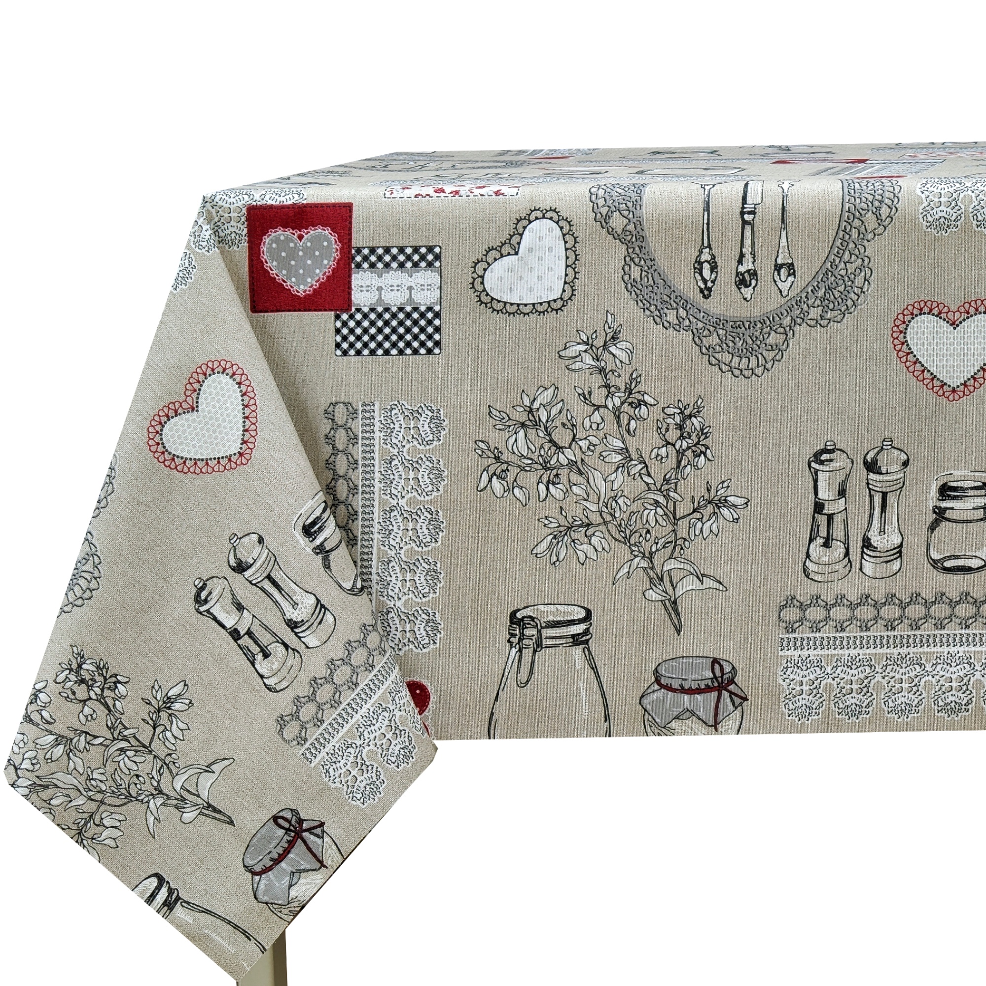 Mantel de Tela Antimanchas para Mesa Rectangular, Estilo Patchwork Rústico con Motivos de Cocina, Fácil de Limpiar, Ideal para Cocina y Comedor
