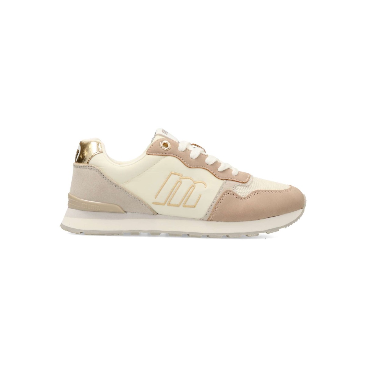 MTNG - Zapatillas Joggo para mujer, deportivas casuales de piel sintética y textil con suela de goma y plantilla acolchada color hueso-oro