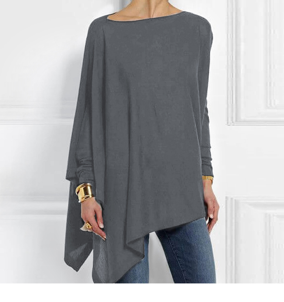 TK Blusa De Mujer Algodón Casual Manga Larga Cuello Redondo Tunicato Primavera Estilo O-Neck Irregular Blusas De Poliéster Y Algodón