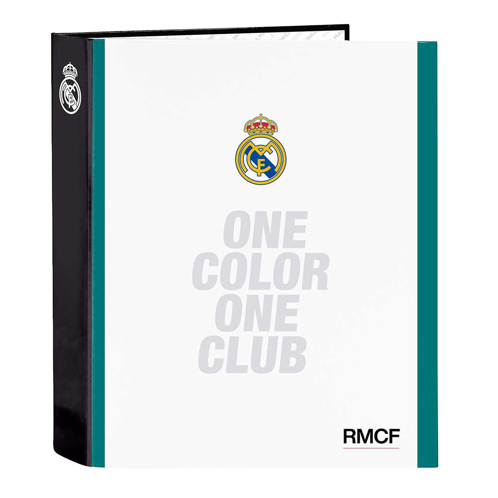 SAFTA | Carpeta de Anillas Folio Real Madrid Equipación 26/27 para Niños y Jóvenes, Licencia Oficial, Tapas Duras Forradas, 4 Anillas Redondas 25 mm, Archivador Escolar Vuelta al Cole