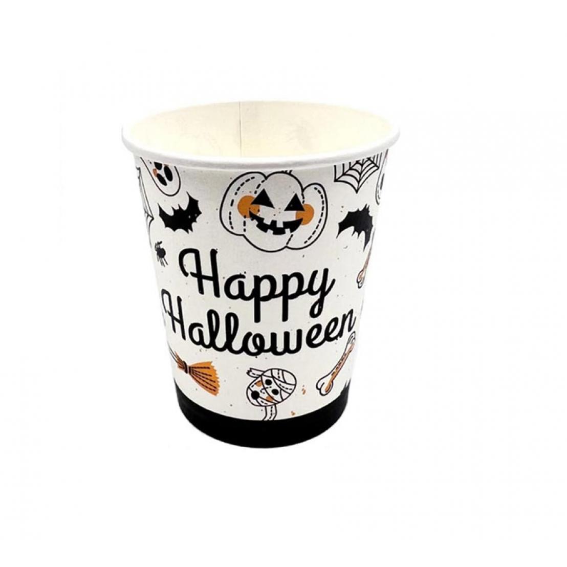 Partilandia Pack de 12 Vasos de 250 ml Happy Halloween Print blanco y negro