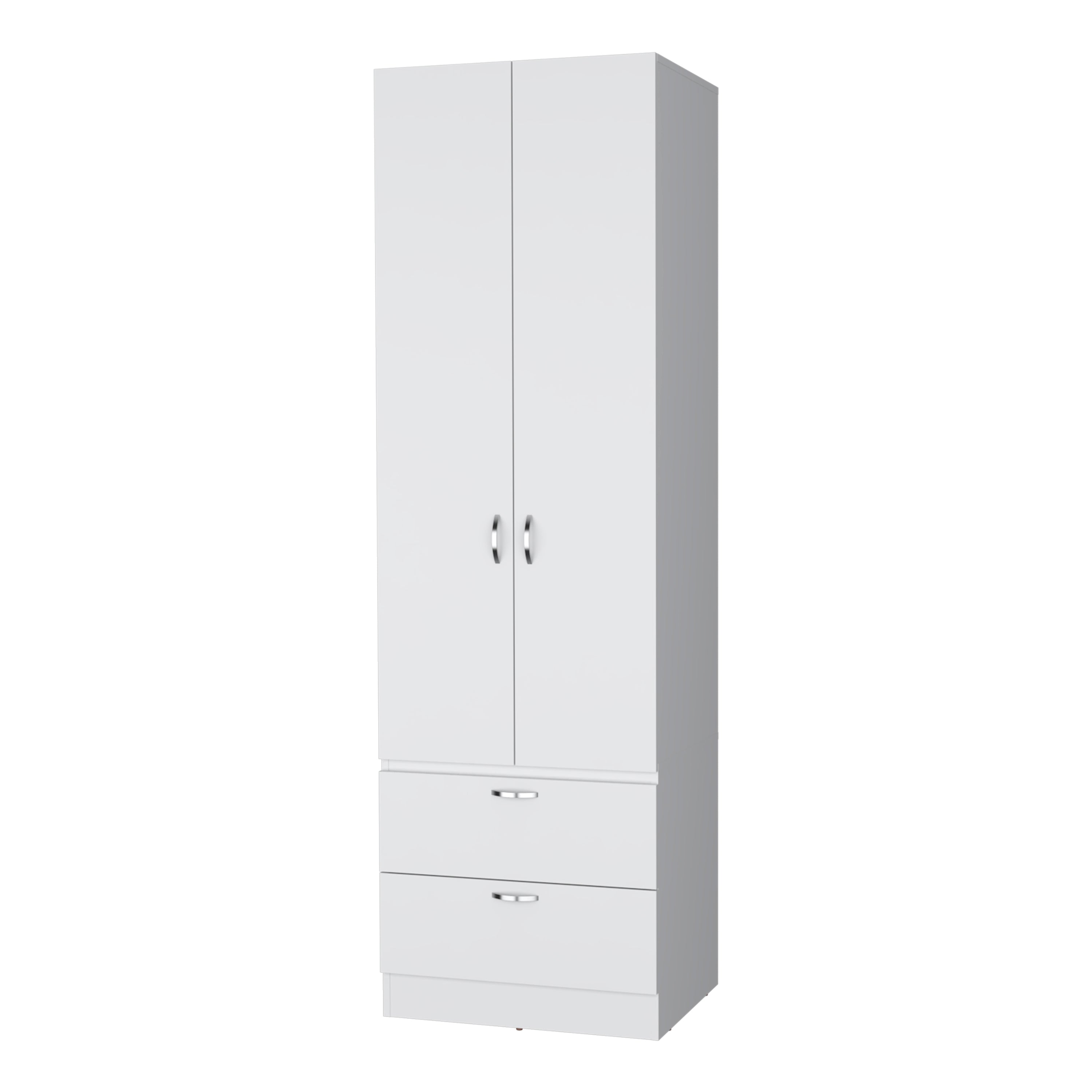 TUHOME Armario alto Mayer en melamina con dos puertas y dos cajones,  Blanco    195 cm  Ancho: 59,2 cm Profundidad: 49,5 cm