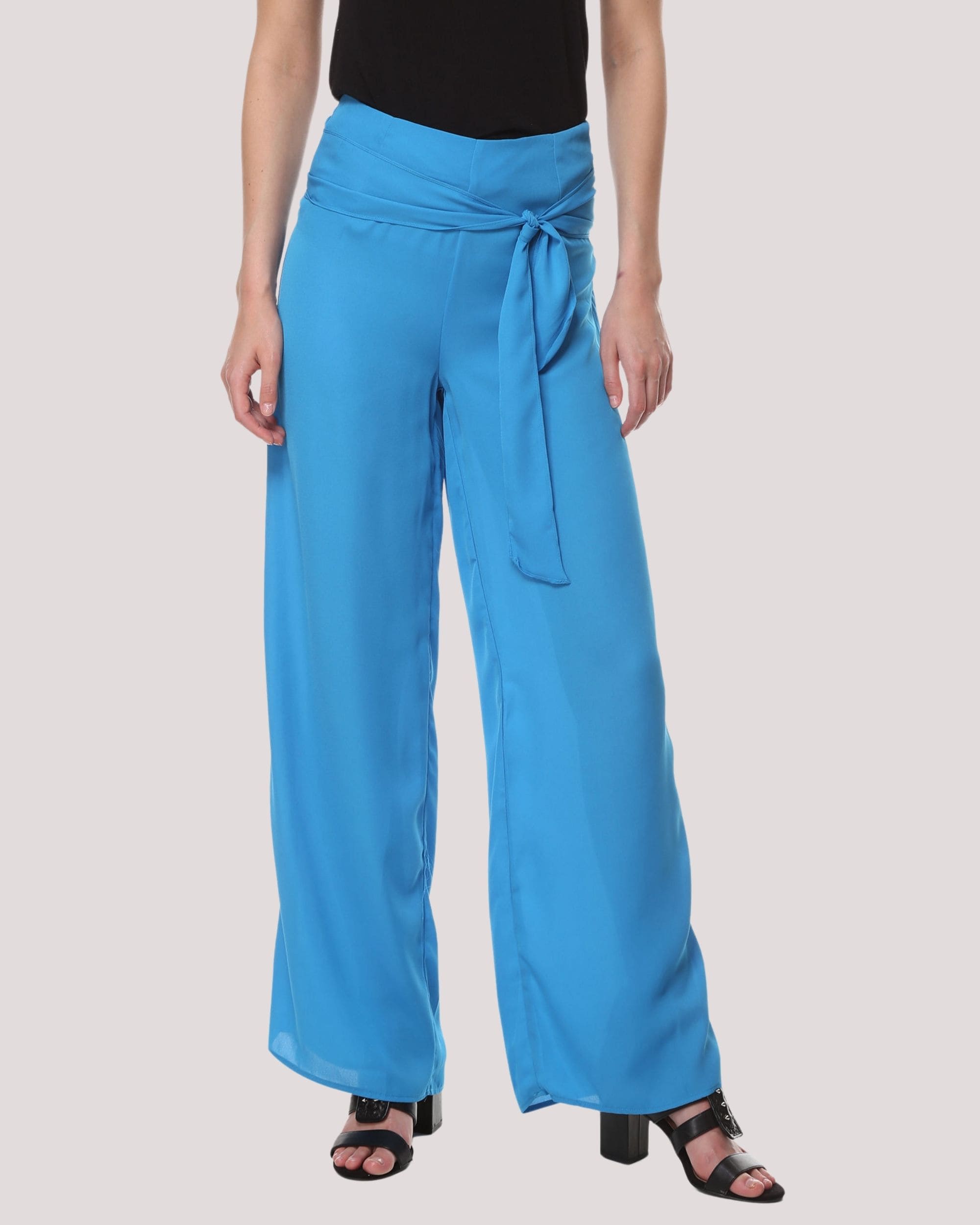 Pantalón palazzo mujer azul, tiro alto, corte amplio, fluido, lazo cintura, elegante, versátil, tejido ligero, cómodo, ideal oficina o casual, talla 38, colores disponibles, moda actual mujer ✅Entrega 24/48h