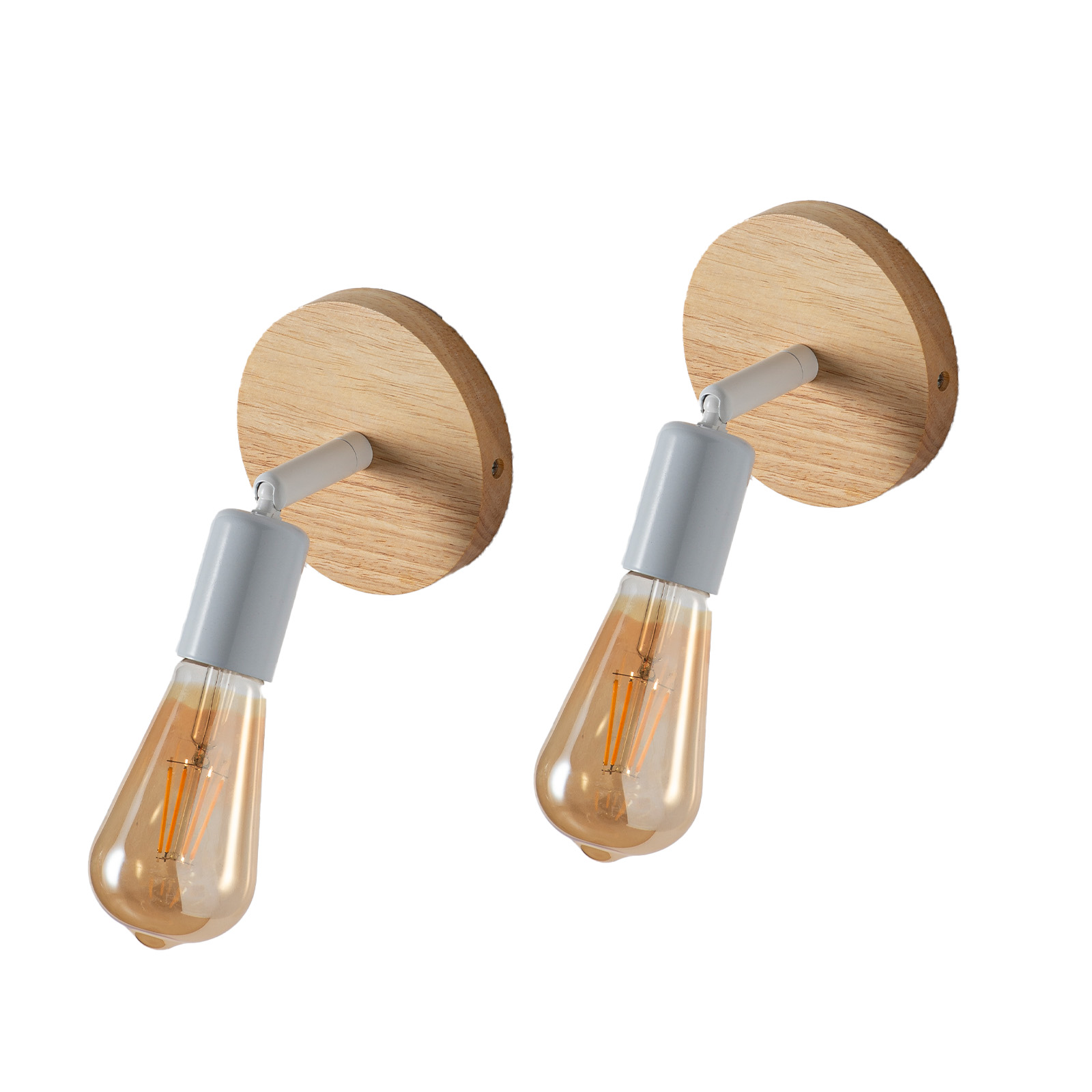 Pack de 2 Lámparas de Pared de Madera Giratorio con Casquillo E27 Estilo Vintage y Rústico