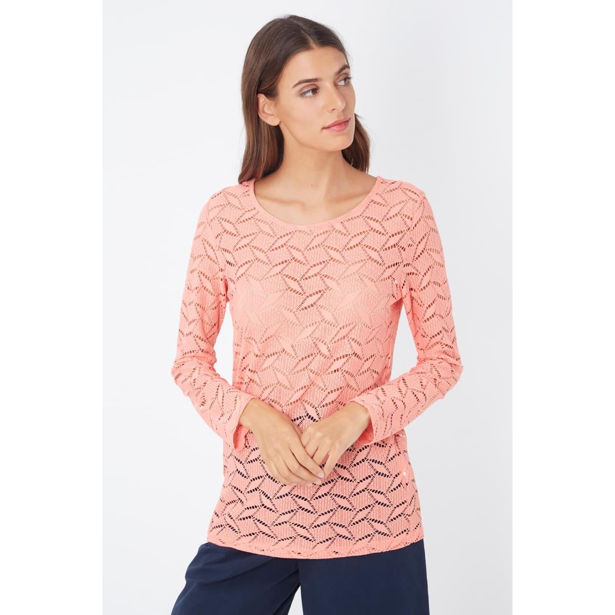 Blusa mujer encaje calado manga larga rosa, tejido suave sensación ligera, diseño cómodo elegante outfit versátil, ideal oficina evento urbano, talla 38, disponible más colores, estilo femenino primavera-verano ✅Entrega 24/48h