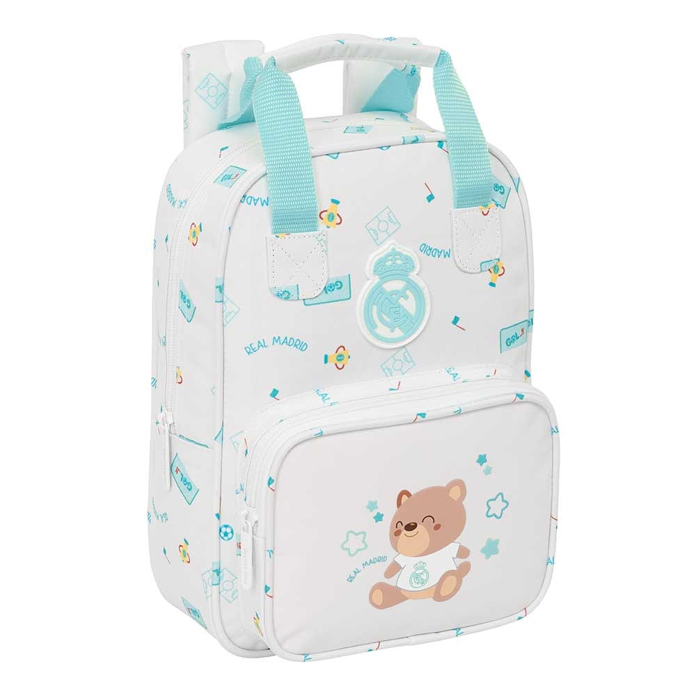 SAFTA | Mochila Preescolar Real Madrid Niño y Niña, Mochila Infantil con Bolsillo Frontal con Cremallera, Hombreras Acolchadas y Tarjeta de Identificación, Talla Única