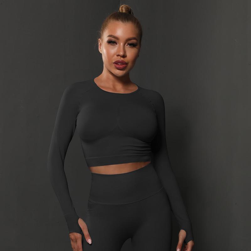 Camiseta de DOT Liso para Mujer, camiseta sin costura para Fitness, absorbente de Sudor, ajustada, de manga Larga, para Corre, entrenamiento, Yoga