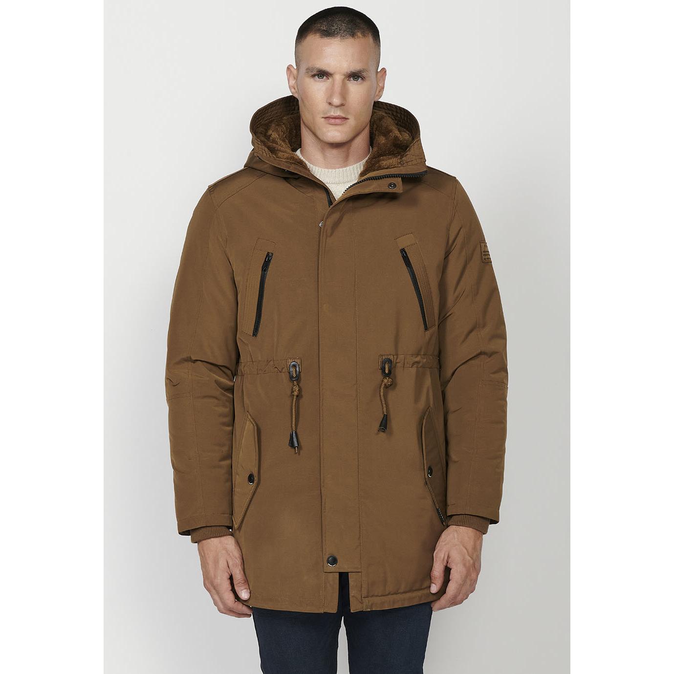 Koroshi - Parka larga con capucha para hombre, impermeable ligera y térmica, poliéster 100%, modelo 2421JA18