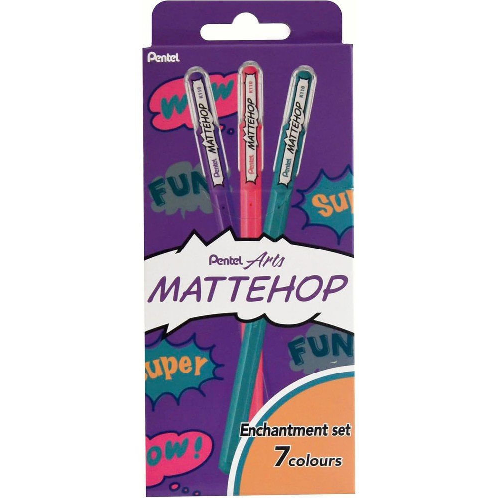 PENTEL ESTUCHE CARTON 7 BOLIGRAFOS MATTEHOP TINTA GEL COL SURTIDOS MATTEHOP