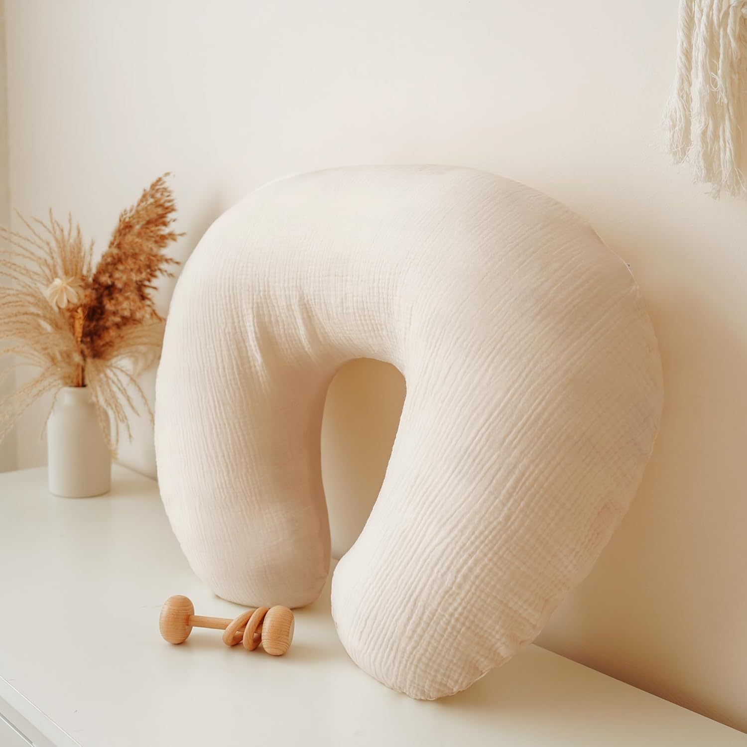 TK Funda de almohada de lactancia de muselina de hilo de algodón con estampado para bebé, almohada antisalpicaduras para bebé, funda de almohada de confinamiento con protección para la cintura agradable para la piel
